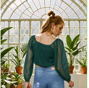 Green Sheer Sleeve Crop Top