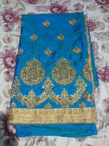 Blue &amp; Gold Sari With Blouse