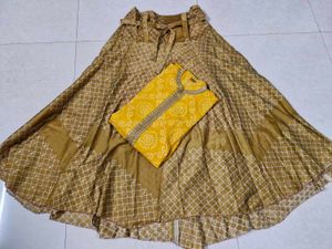 Yellow &amp; Gold Embroidered Kurti Set