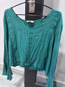 Green self design lace inserts flared sleeve