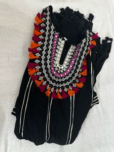 Boho Embroidered Black Kurta Set with Dupatta