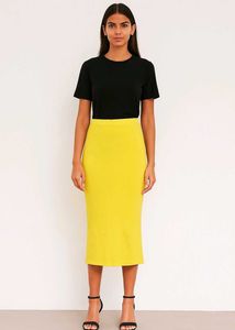 Vibrant Yellow Bodycon Midi Pencil Skirt
