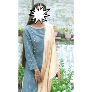 Blue &amp; Gold Print Kurti Set