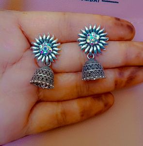 Silver Plated and Party Wear Red Earring.