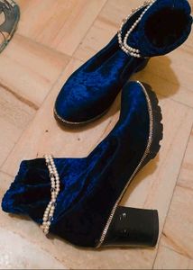 Blue Velvet Pearl Boots