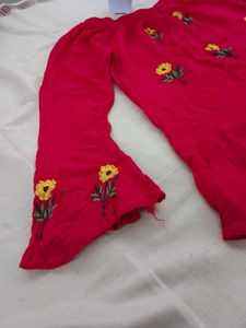 Pink Embroidered Bell Sleeve Top