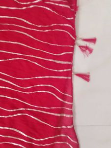 Blood Red Gota Pati Duppata With Thread Lase