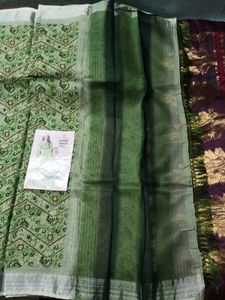 BrandNew Green AjrakhDigitalPrint Saree WithBlous