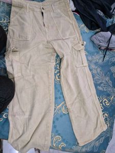 Beige Corduroy Cargo Pants