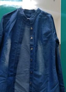 Denim Shirt with Mandarin Collar