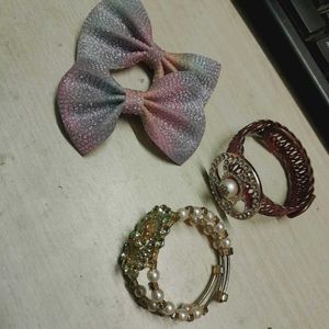 Vintage Hair Bow &amp; Bracelet Set
