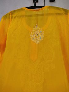 Lakhnawi ,mirror Work,yellow Kurti