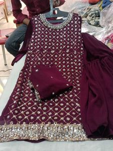Maroon Embellished Kurta Set