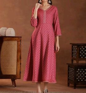 Pink Printed A-line Dress