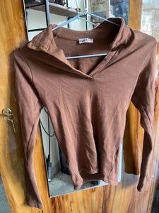 Women Casual Fitted Top Brown
