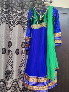Elegant Blue &amp; Green Anarkali Dress