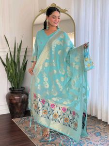 Beautiful Sea Blue Jamdani Silk Elegant Lovers