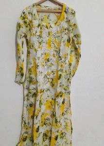Lime Yellow Chiken Kurti Set