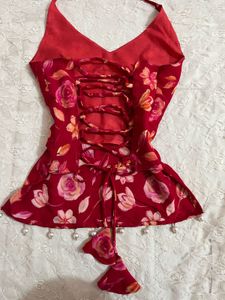 y2k Backless halter Kurti with pearls