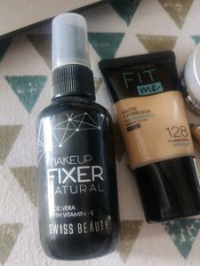 4 Products Swiss Beauty Makeup Fixer IBA Perfume M Caffeine Lip Mask Maybelline Foundation