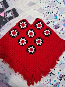 Red Crochet Poncho