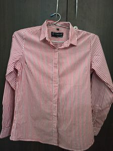 Hancock Woman White& Coral Red Striped FormalShirt