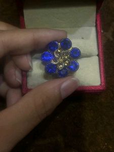 Royal Blue &amp; Gold Flower Ring