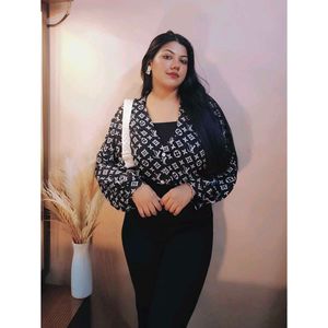 Patterned Black & White Top