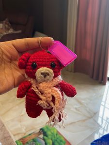 Crochet Red Bear Keychain