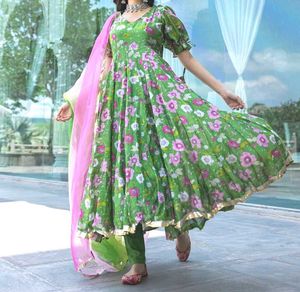 Aachho Green Chanderi Anarkali Suit Set XL