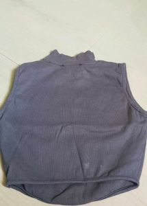 Grey Sleeveless Turtleneck Top