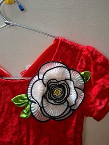 Red Floral Applique Top