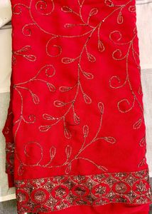 Red Embellished Saree