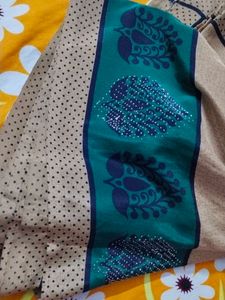 Elegant Beige &amp; Green Saree with Blouse