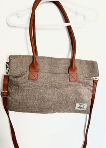 Minimalist Beige Tote with Tan Faux Leather Straps