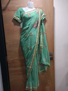 Green Embroidered Saree With Blouse