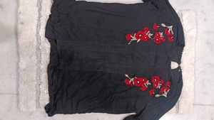 Floral Embroidered Black Top