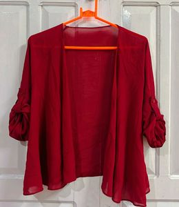 Peach Dress with Maroon Cardigan