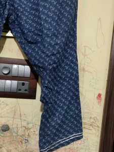 Blue Floral Print Kurti With Pant Combo