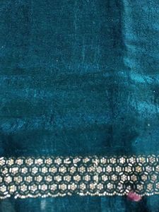Teal Blue Saree with Silver Border(Marginal Issue)