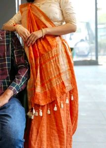 Elegant Orange Cotton Saree