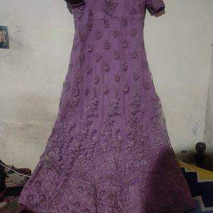 Embroidered Lavender Anarkali Gown With Dupatta