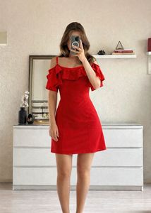 Red Off-Shoulder Ruffle Dress