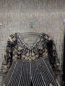 Elegant Black Embroidered Gown With Dupatta,lehng