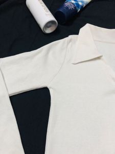 Ribbed White Collar Crop Top