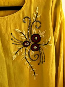 Mustard Flared Sleeved Kurti For Women