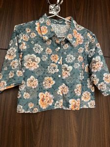 Hakoba Cotton Floral Cropped Shirt (New Launch)