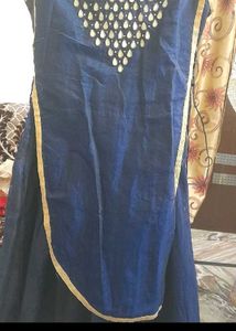 Elegant Blue &amp; Gold Embellished Dress