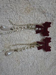 Bow &amp; Pearl Dangle Earrings