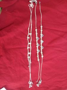 Silver Beaded Anklets with Purple Accents